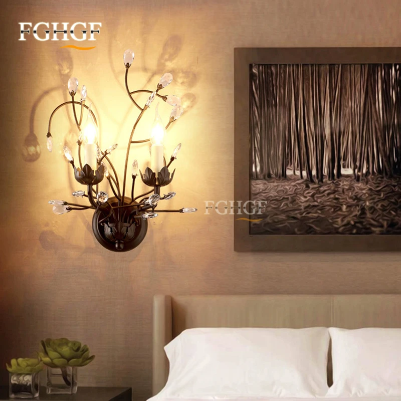 

crystal wall lamp wall lights sconce bedroom bedside lamp candle double wall lamp for bedroom living room restaurant beside lamp
