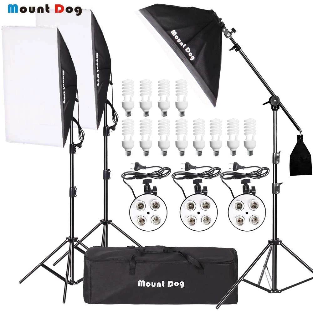 MOUNTDOG 2400W Softbox Photography Lighting Kit 20x 28 Softbox3 4 Socket Professional Continuous Light Set 12X45W E27 5500K Bulbs for Portrait Photo Video Shooting 