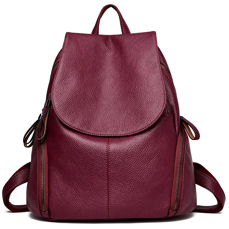 Брендовый винтажный женский кожаный рюкзак для девочек, школьный женский рюкзак, Большой Вместительный рюкзак для путешествий, Новинка - Цвет: Winered backpack