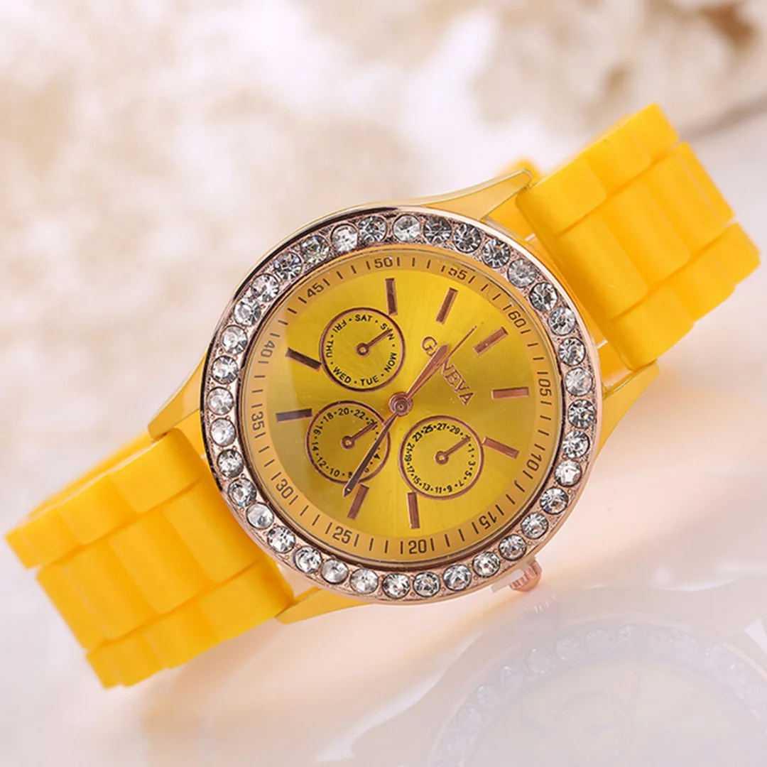 Geneva Casual Watch Women Crystal Dress Watch 2017 Quartz men Silicone watches Unisex Wristwatch Sports watch relogio feminino