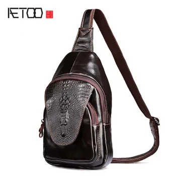 

AETOO New leather first layer of leather men's chest bag leisure crocodile pattern chest bag male bag Messenger bag
