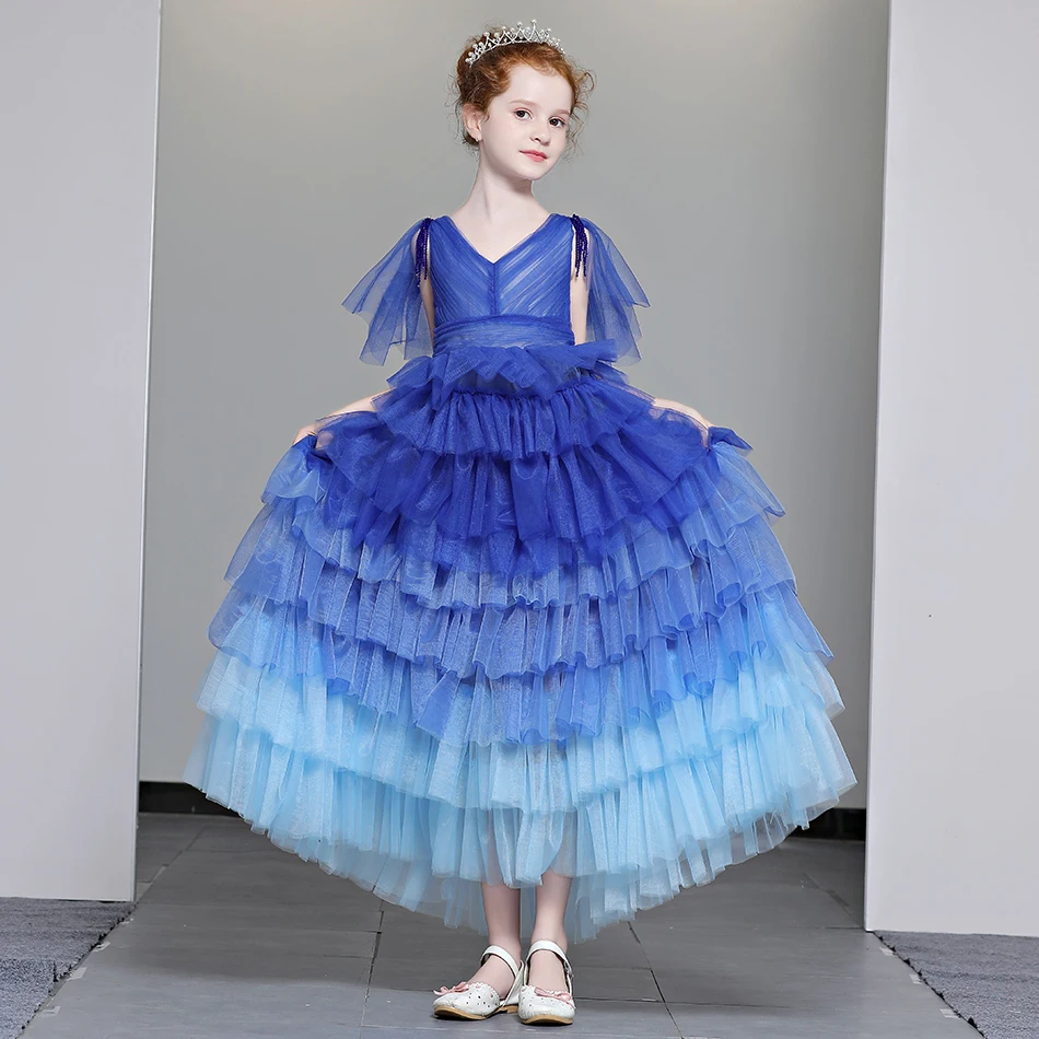 

Marfoli A-Line Floor Length Flower Girl Layered Dress Princess Prom Dress for Girls First Communion Party Dresses
