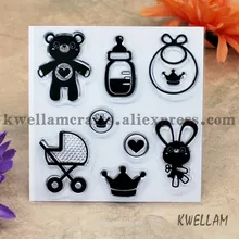 Скрапбук DIY фото карты счет резиновый чистый штамп для скрапбукинга готовая Прозрачная крышка бутылочка для кормления тележка 10x10 см KW641919