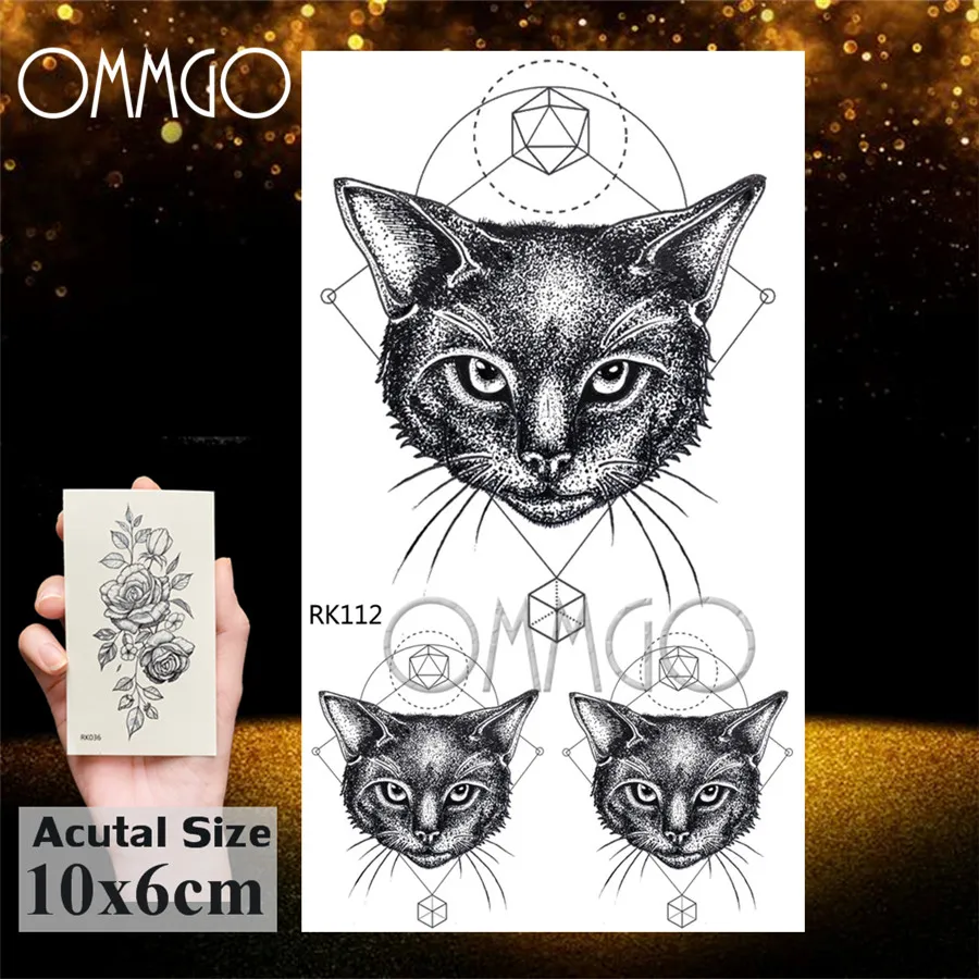 Download OMMGO Geometric Cat Line Temporary Tattoos Sticker Diamond ...