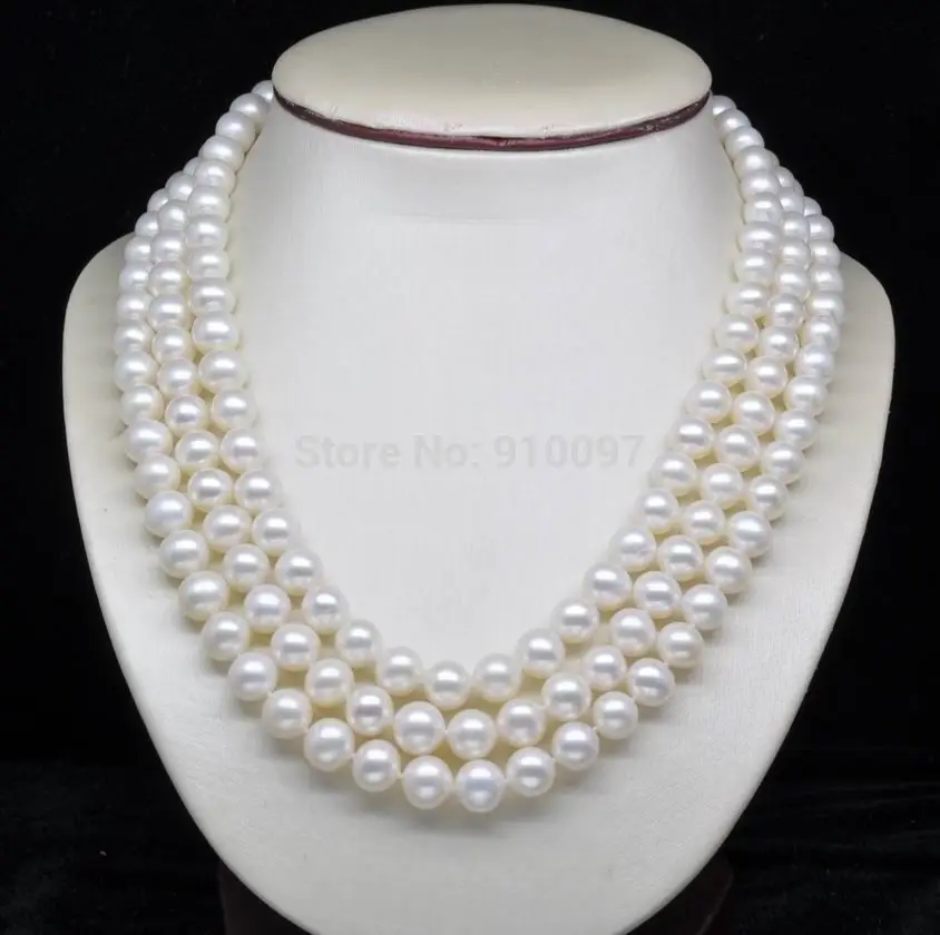 

LHX54013>>>>>Natural 3-Strand 8-9MM AAA White Pearl Necklaces 17-19