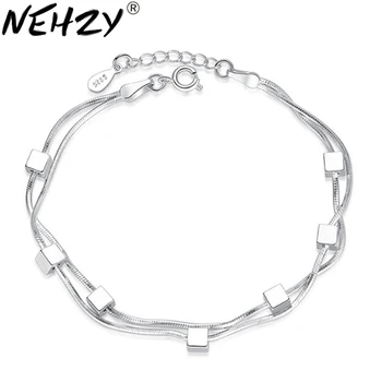 

NEHZY 925 sterling silver new woman jewelry Fashion brand box sweet double snake bone chain bracelet 17+3CM