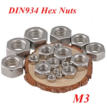 

100pcs DIN934 Metric thread M3 Hex Nut Hexagon Nuts 304 Stainless steel A2-70 Metal nut