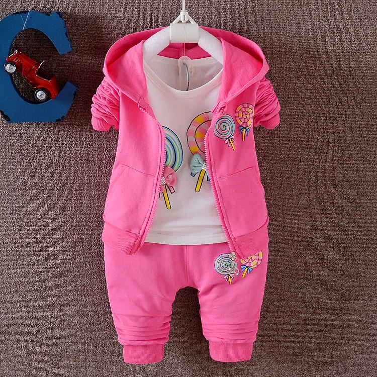 

Spring autumn girls clothing sets fashion kids cotton cartoon coats+tops+pants 3pcs sports clothes for children girls tracksuits