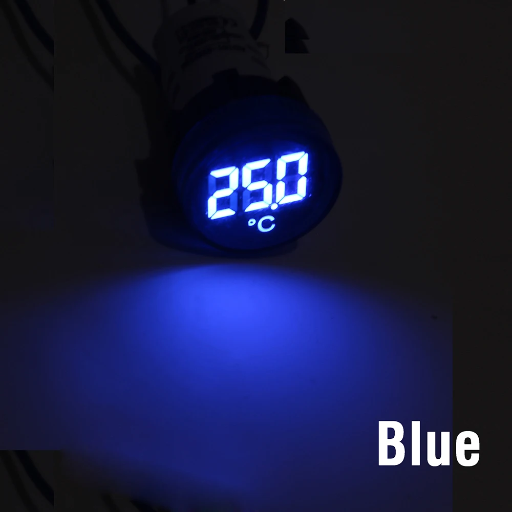Светодиодный мини-термометр 22 мм 20-119 градусов Цельсия 50-380 В переменного тока синий красный белый желтый зеленый пилотный светильник измеритель температуры - Цвет: Blue