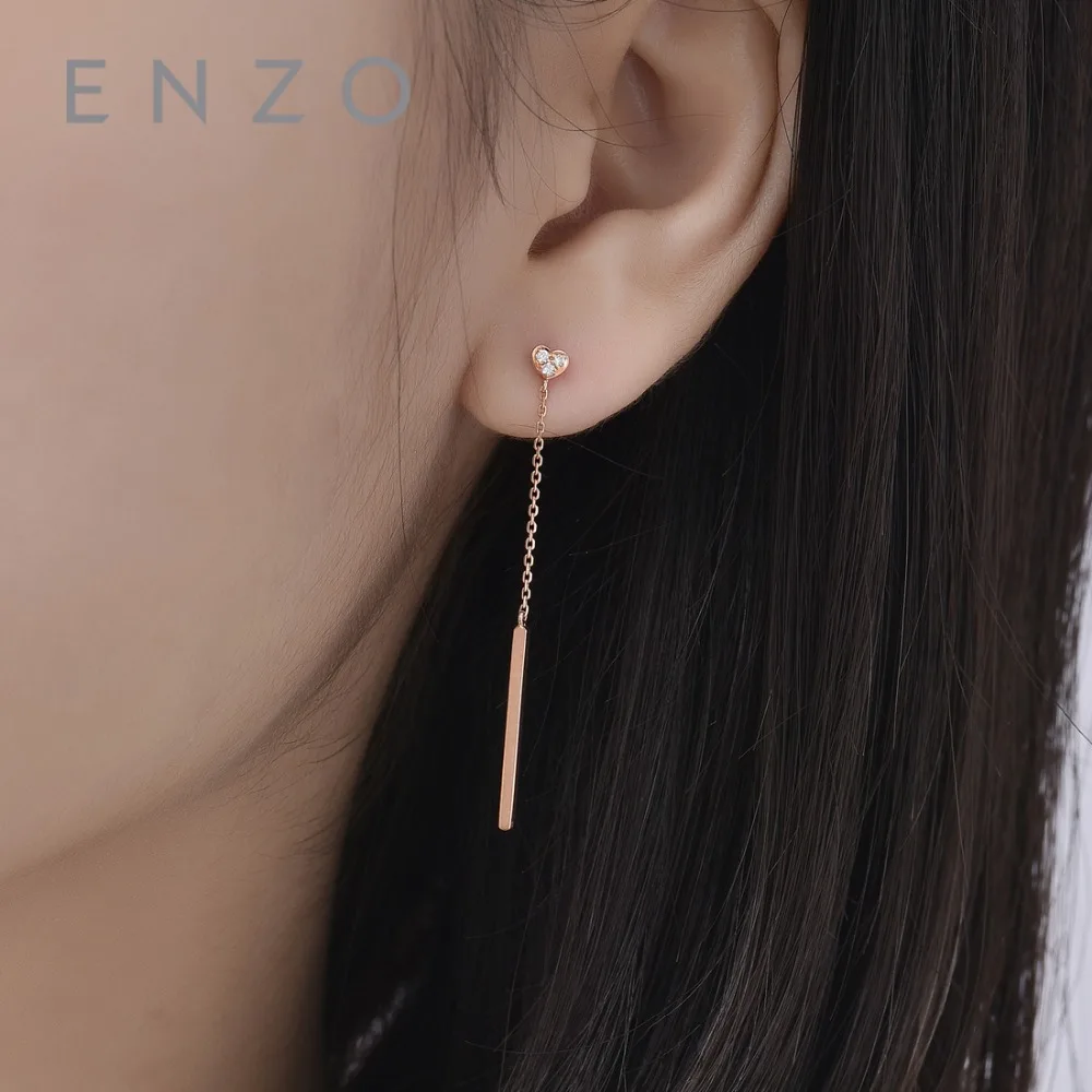 

ENZO Real Solid 18K Rose Gold Earring With 4PC/0.02CT Diamond Heart Jewelry For Women Girls Female Stud Earrings Luxury Gift