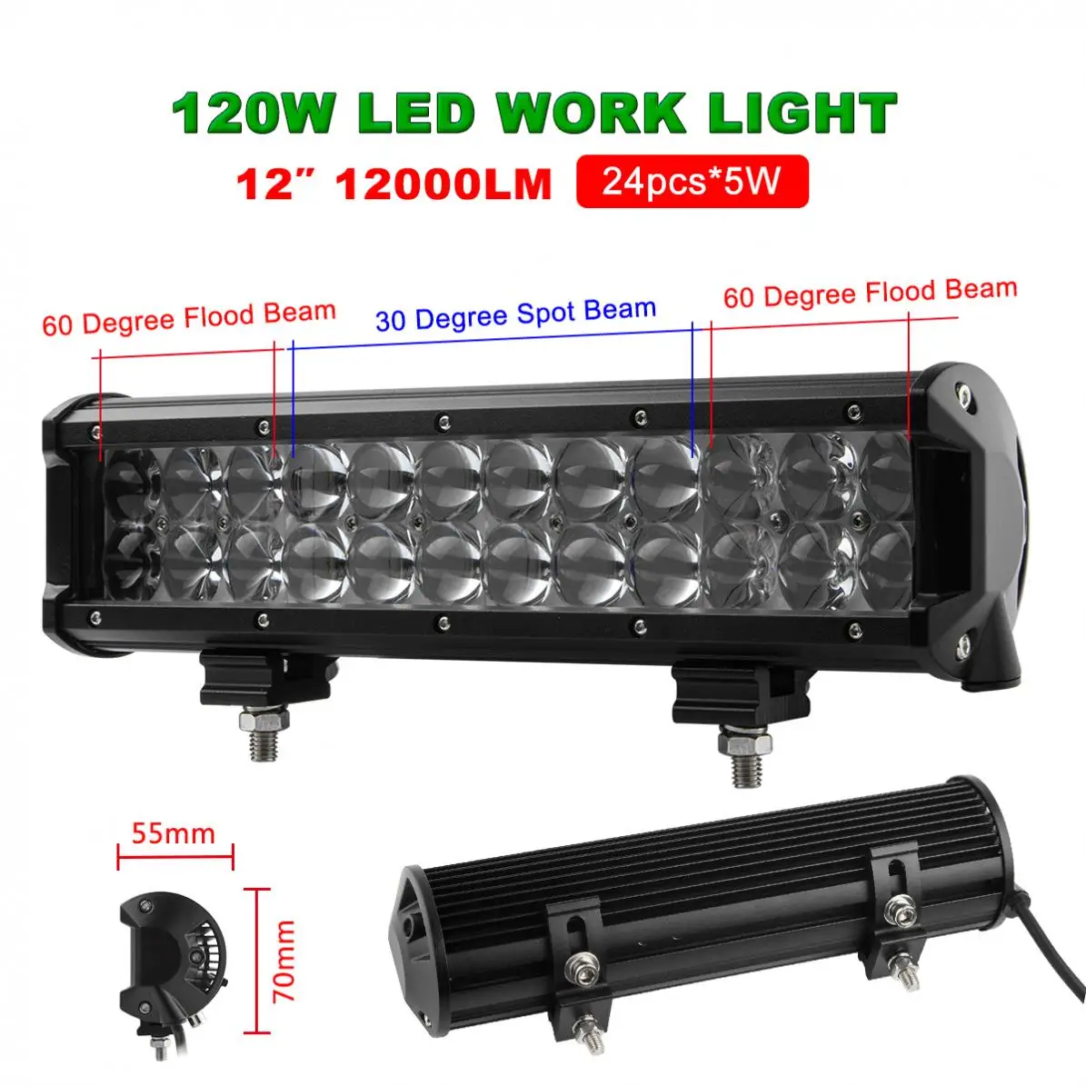 1 Piece 120W 12Inch Offroad Light Bar Waterproof Car LED Flood/Spot