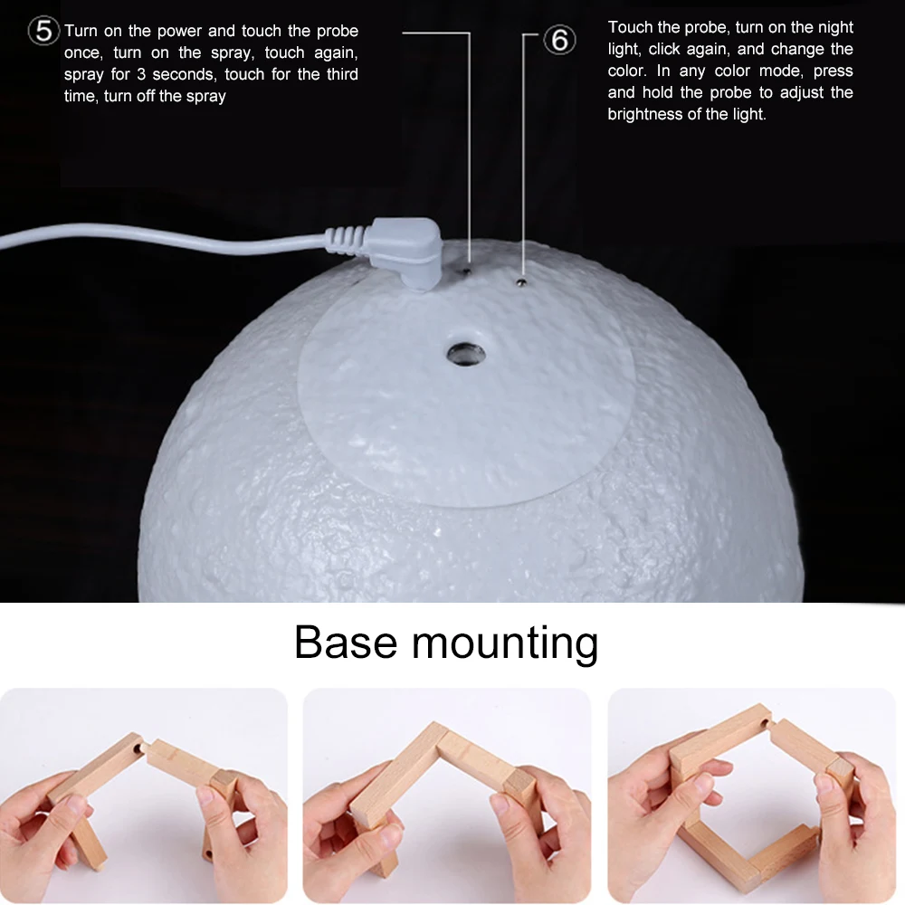 Креативный 880 мл увлажнитель воздуха+ 3D принт Лунная лампа сенсорный выключатель светодиодный Ночной светильник на батарейках ночной Светильник Декор для спальни подарок