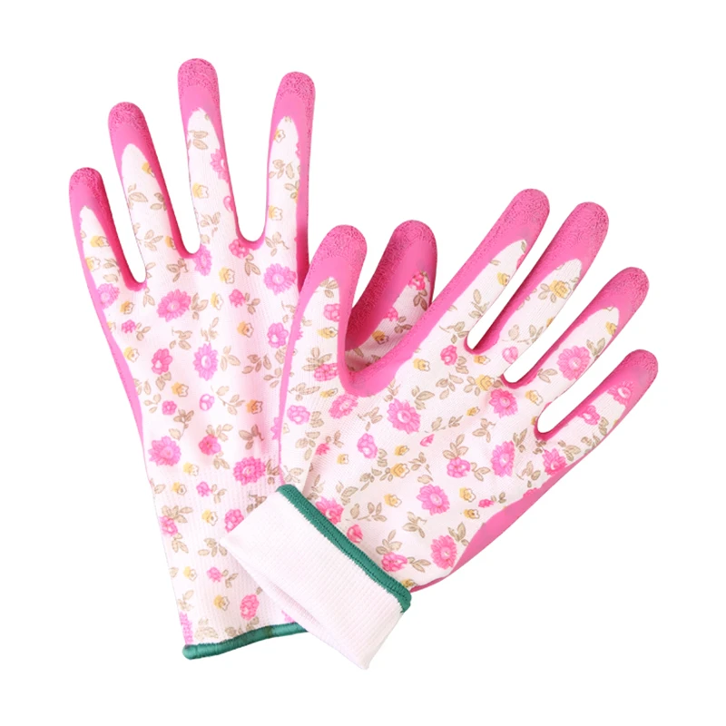 3 пары, женские перчатки, рабочие, GMG, с принтом, полиэстер, в виде ракушки, розовый, латексный, с рифленым покрытием, рабочие защитные перчатки для работы, Защитные