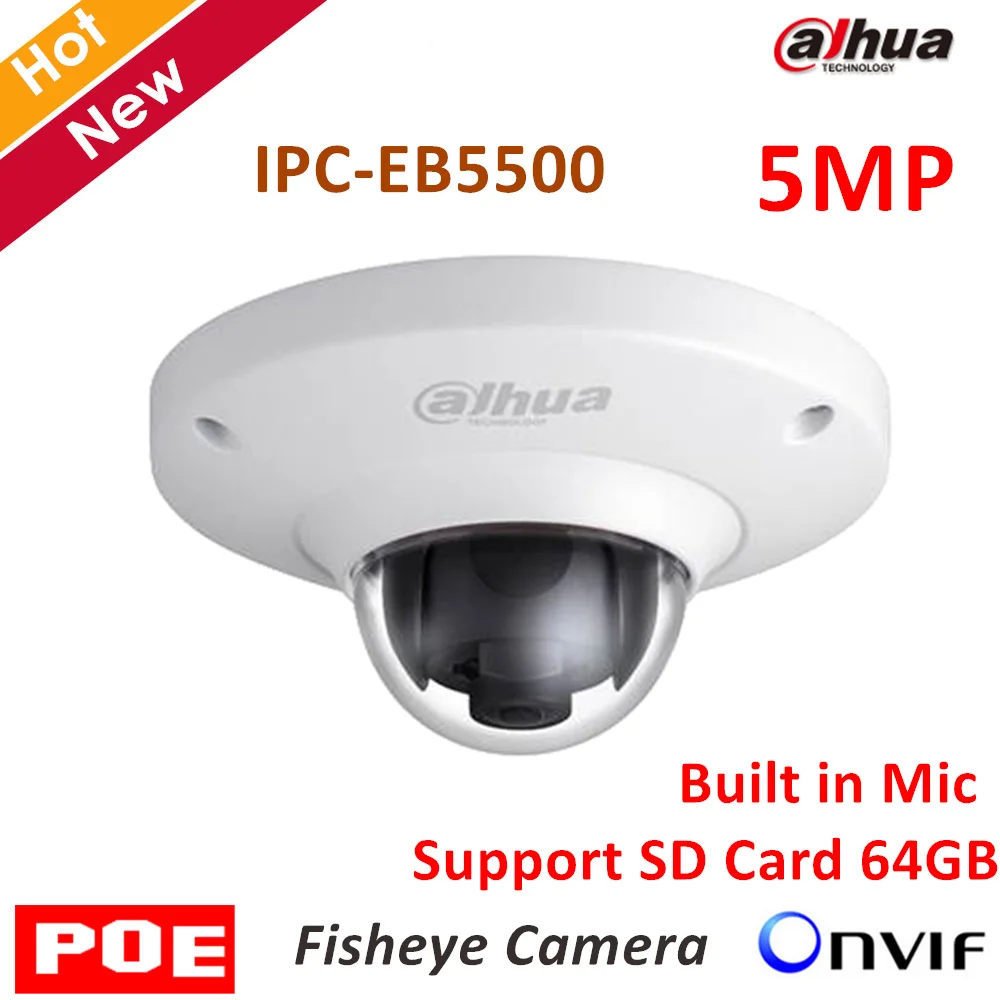 Dahua 5mp Fisheye английский POE IP Камера ipc-eb5500 1.42 мм объектив с фиксированным H.264