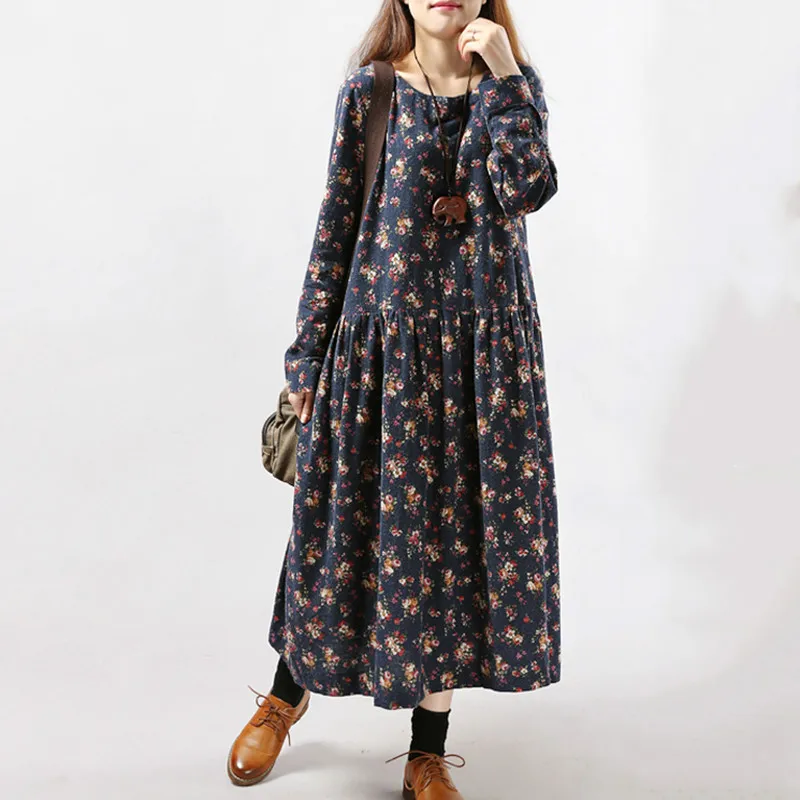 2020 New Women Dresses Autumn Winter Vintage Print Casual Long Sleeve Retro Cotton Maxi Robe Tunic Floral Big Plus Size Dress 2020 New Women Dresses Autumn Winter Vintage Print Casual Long Sleeve Retro Cotton Maxi Robe Tunic Floral Big Plus Size Dress