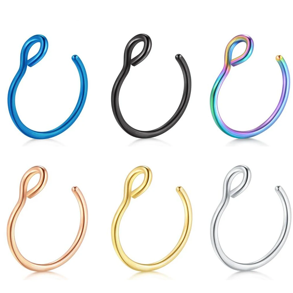 

JUNLOWPY Nose Rings Hoop 20 Gauge Non Piercing Stainless Steel Fake Septum Nose Studs Piercings Cartilage Earring Body Jewelry