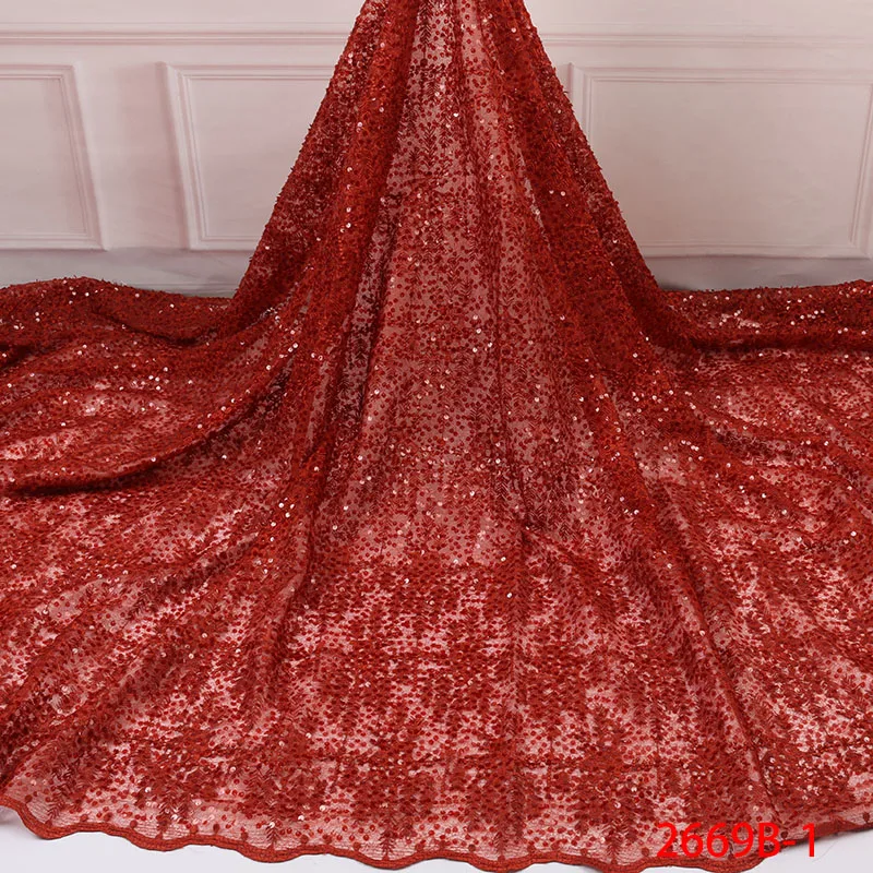 

Latest French Lace Fabric 2019 Wedding Lace Fabric Embroidery Sequins Lace Fabric for african lace material for dress 2669b