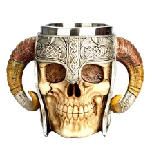 Nieuwe Beker Hars Opvallende Warrior Tankard Viking Schedel Dubbele Muur Kerst чашка Хеллоуин посуда для напитков sep40