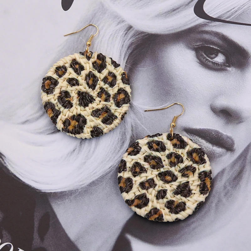 

Handmade Straw Rattan Earrings for Women Vintage Leopard Earring Natural Wicker Big Earing Summer Jewelry Pendientes Mimbre