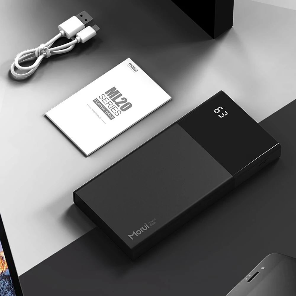 MORUI ML20 Power Bank 20000mAh Portable Charger Large Capacity Mobile Power with LED Smart Digital Display for Phones Tablet MORUI ML20 Power Bank 20000mAh Portable Charger Large Capacity Mobile Power with LED Smart Digital Display for Phones Tablet