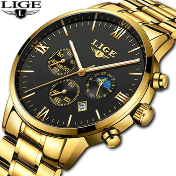 

LIGE Men Watch Chronograph Sport Mens Watches Top Brand Luxury Waterproof Full Steel Quartz Gold Clock Men Relogio Masculino