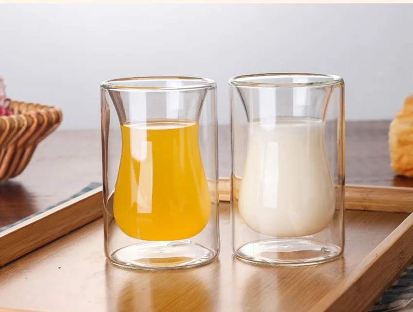 Тонкая двухслойная Высокая боросиликатная настенная прозрачная стеклянная чашка термостойкая вода молоко чай сок вино стеклянные чашки