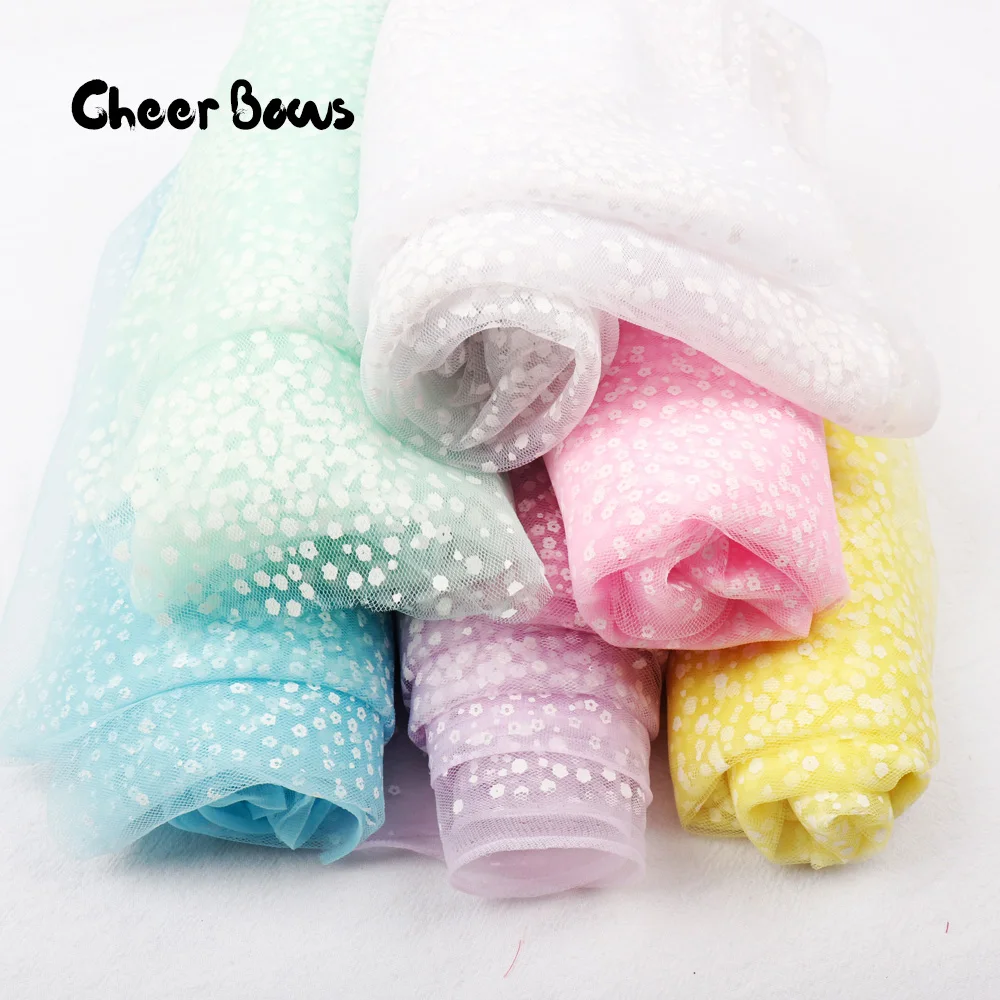 

White Flower Printed Fabric Tulle Mesh Patchwork Material DIY Crafts Chiffon Fabrics For Sewing DIY Dolls Cloth Fabric