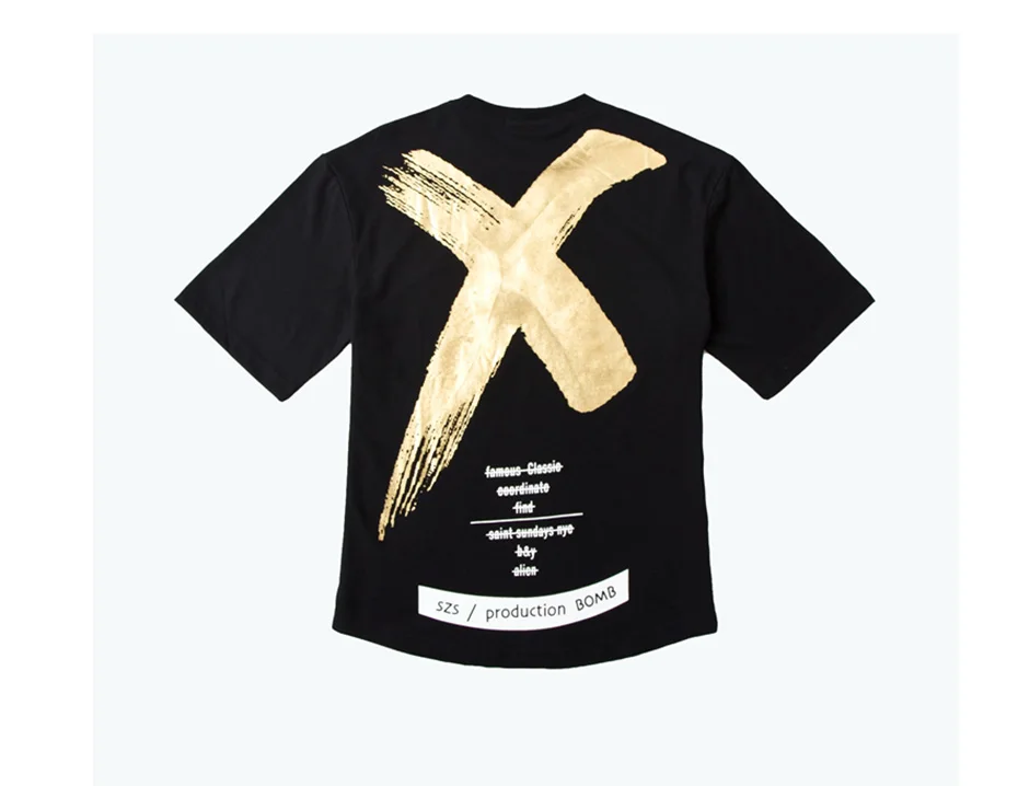 AELFRIC оверсайз футболка золото Белый X Крест письмо печать черная футболка уличная Мужская хлопок хип хоп в стиле Свэг с коротким рукавом тройник GB12