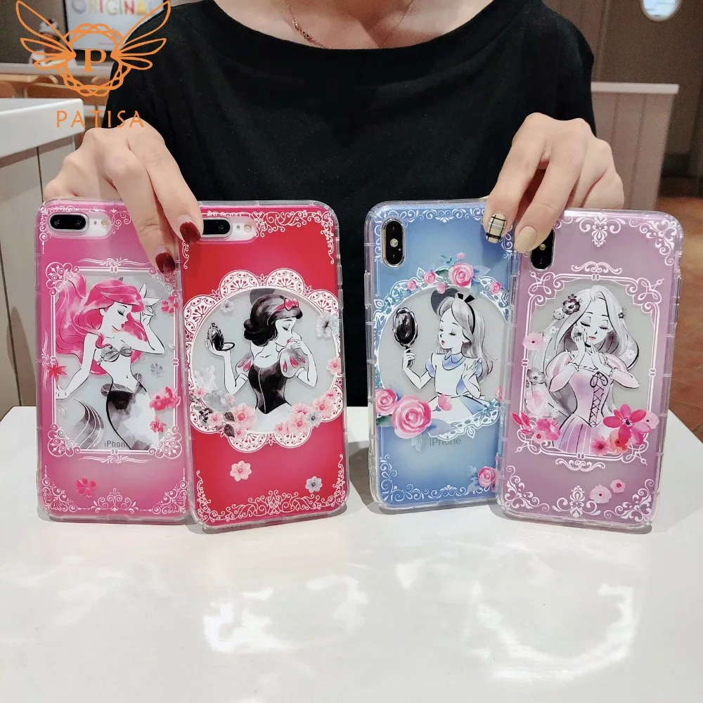 

Sleeping Beauty Girls Tinkerbell Mermaid Snow White Alice Rapunzel Princess Embossed Case For iPhone XS Max XR X 6 6S 7 8 Plus