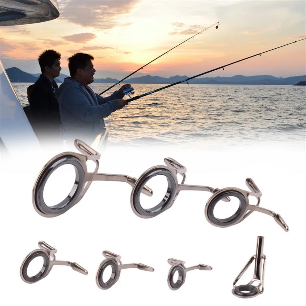 7 pcs Vintage Oval Fishing Tips Rod Guides Ring Stainless Pole Repair Kit