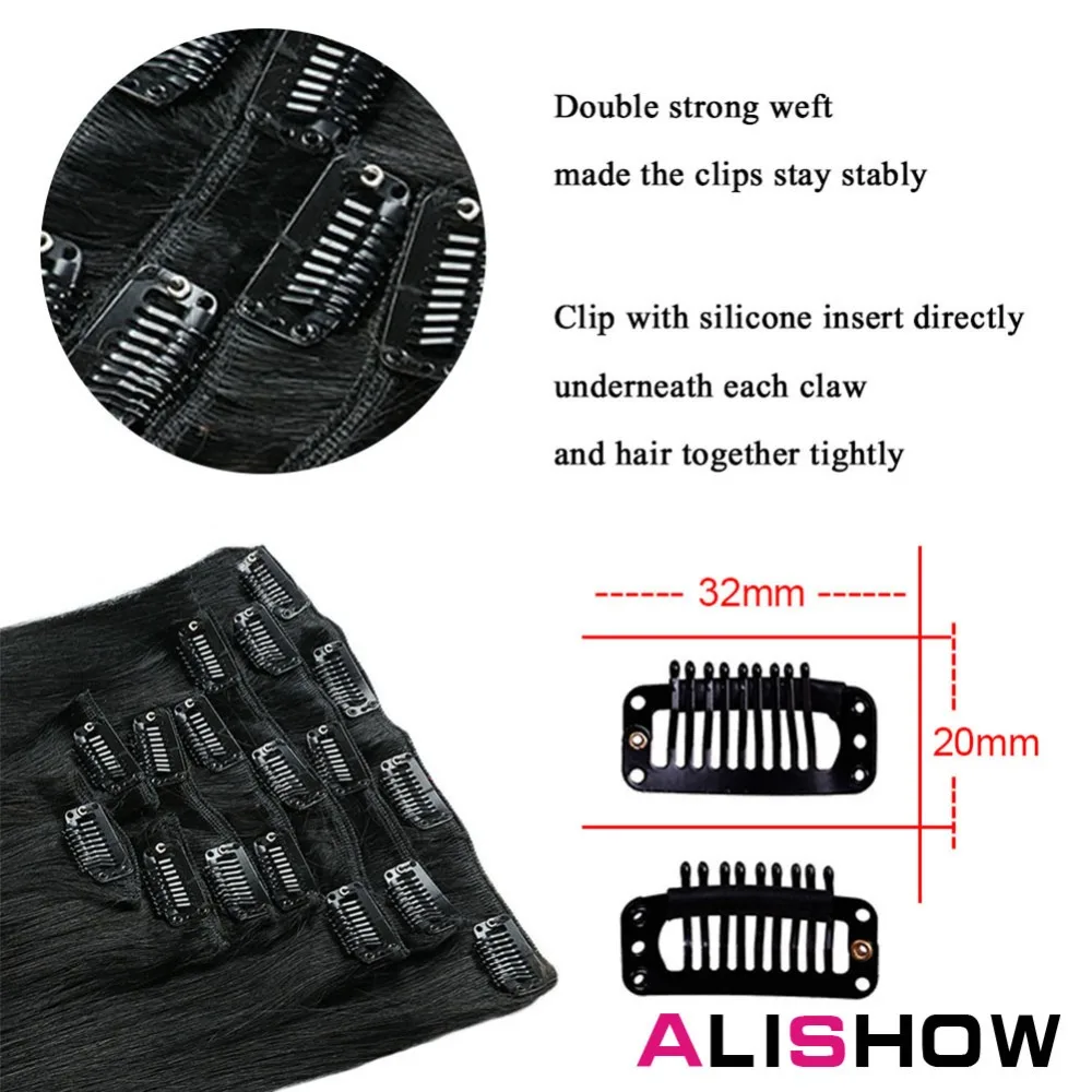  Alishow Clip In Human Hair Extensions Straight Full Head Set 7pcs 100g Machine Made Remy Hair Clip 