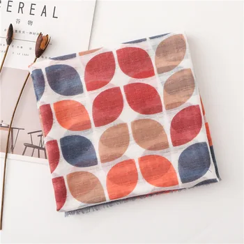 

women's autumn winter South Korea fresh long colorful leaves print scarf Snood Muslim Sjaal Head Wrap Solid Foulard Stole