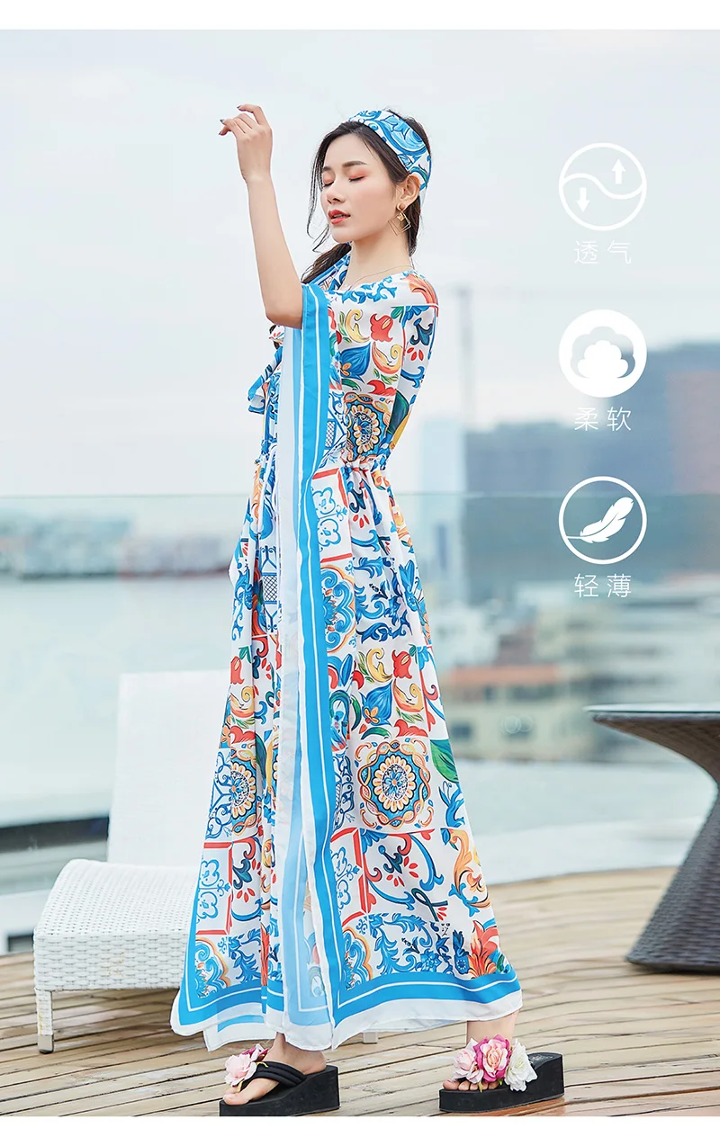Макси-платье Для женщин летнее платье с надписью «Boho Chic» пляжное платье голубой цвет Платья для вечеринок для Для женщин один размер по сравнению с Размеры d Винтажные наряды W85