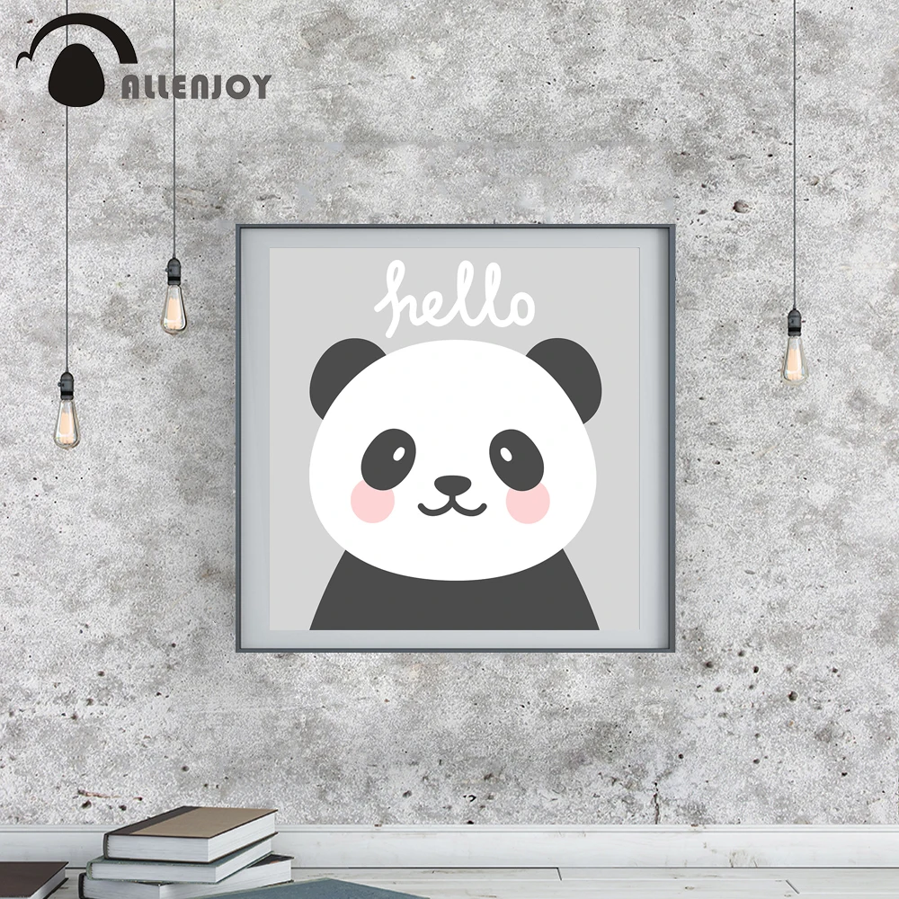 

Allenjoy children animal posters prints cartoon panda hello phrase pictures canvas paintings nursery baby decor room wall chart