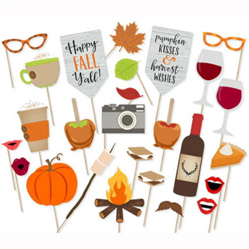 

Happy Fall Yall Photo Booth Props Kit Thanksgiving Day Harvest Festival Pumpkin Party Supplies