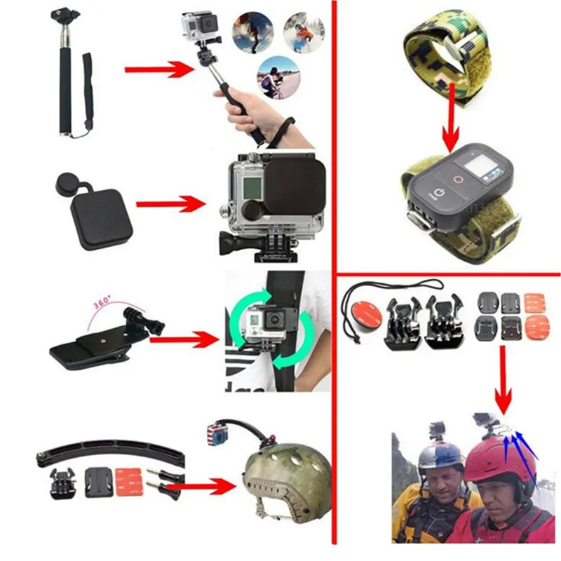 Sansnail para Gopro accesorios para ir pro hero 7 6 5 4 3 kit de 3 selfie palo para Eken h8r/xiaomi yi - 4