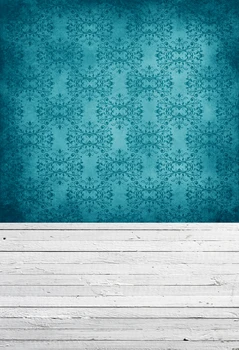 

HUA Art fabric photography blue damask wall and wood floor backdrop 5x7ft XT678
