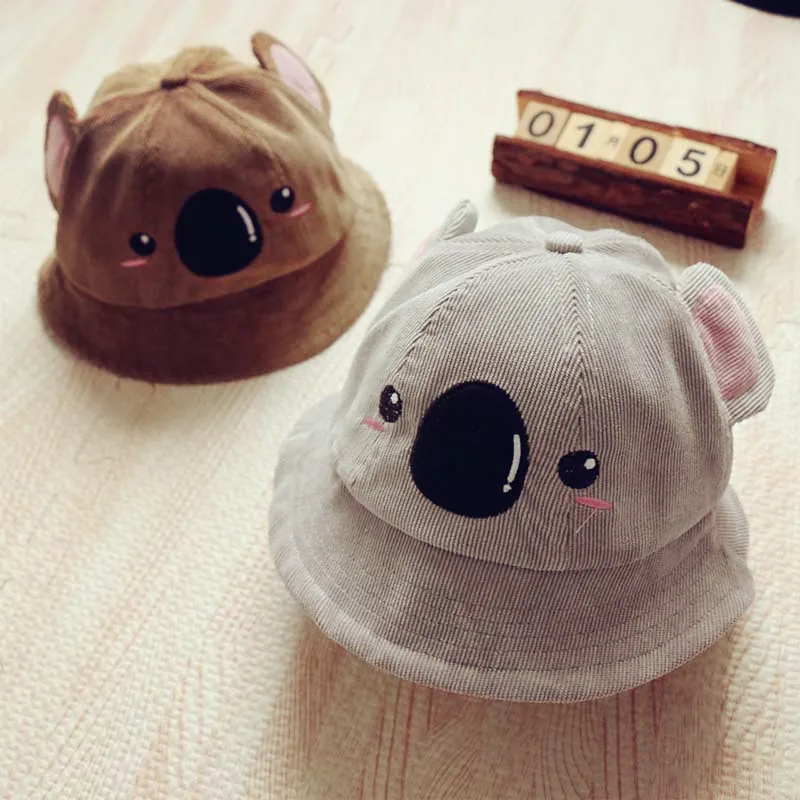 

Cute Koala Corduroy Bucket Hats for Baby 1-4 Y Baby Spring Summer Cap Big Ears Kids Girls Boys Beach Sun Hats Accessories