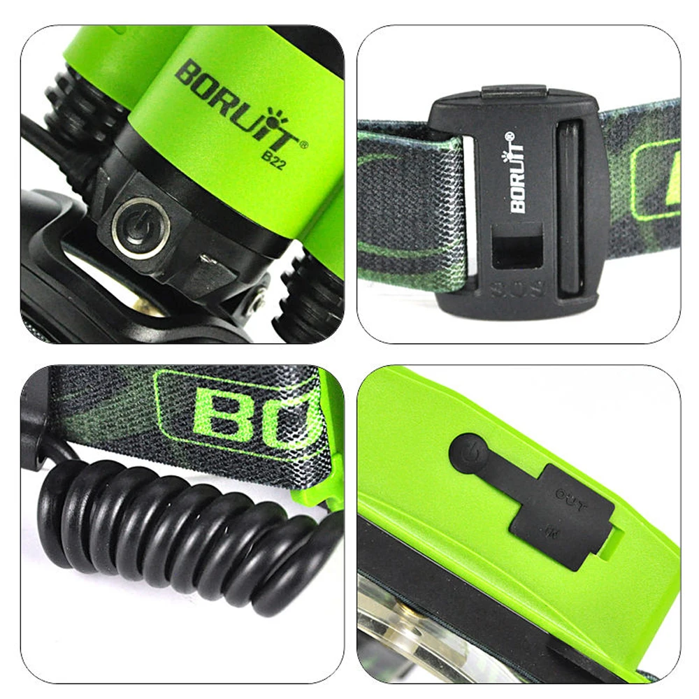 BORUIT B22 Перезаряжаемые светодиодный Масштабируемые Фары XM-L2+ 2X XPE зеленый фара Micro USB фар Факел Рыбалка головного света