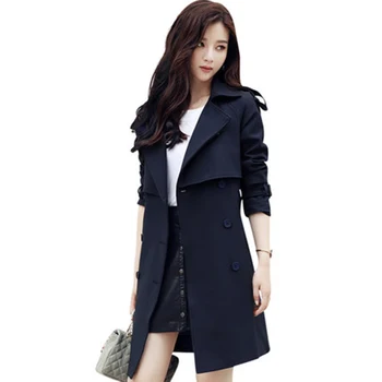 

Women Trench Coat Lady Turn Down Collar Long Sleeve Windbreaker Spring Autumn Female Double Breasted Slim Trench Outwear F564
