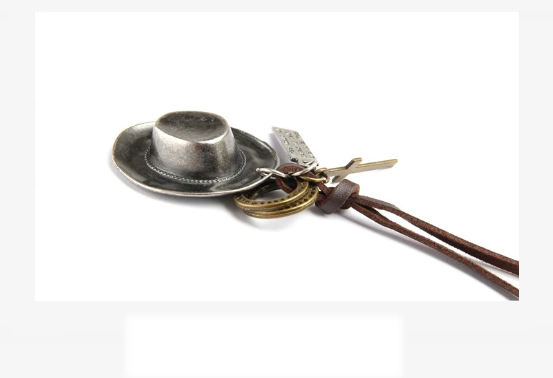 NIUYITID Men's Necklace & Pendants Retro Antique Silver Bronze Cowboy Hat Jewelry Boys Necklaces For Women Leather Vintage (6)