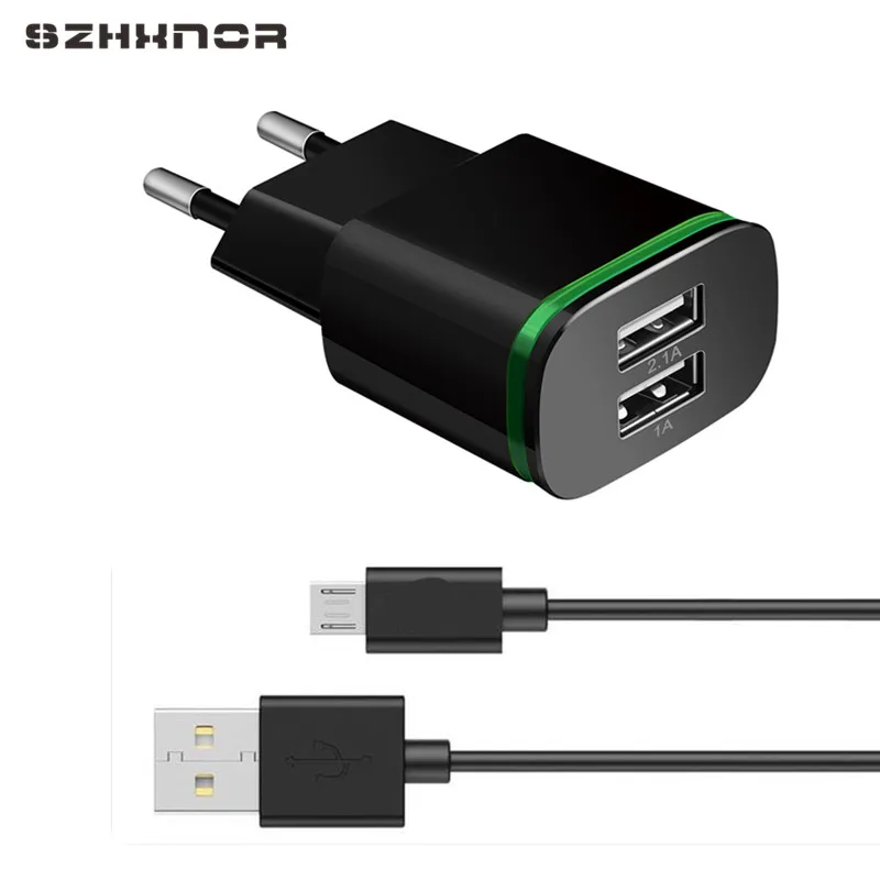 2A EU разъем 2 порта USB зарядное устройство + мобильный телефон Micro Data зарядка для