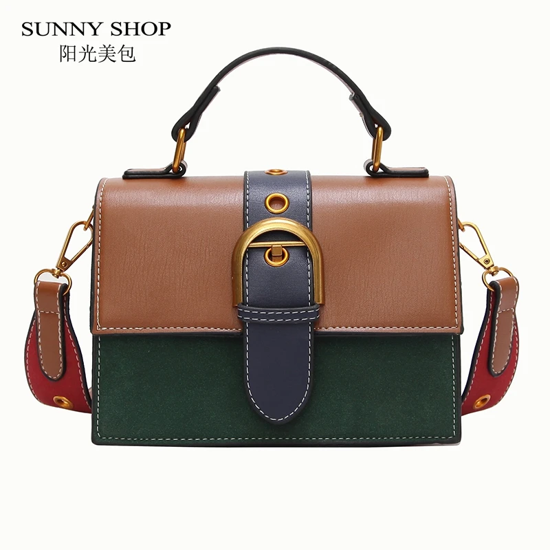 

SUNNY SHOP Mini Crossbody Bags Vintage Woman Fashion Flap Sling Bag Color Blocking Messenger Bag 2018 New Beach Handbags Leather