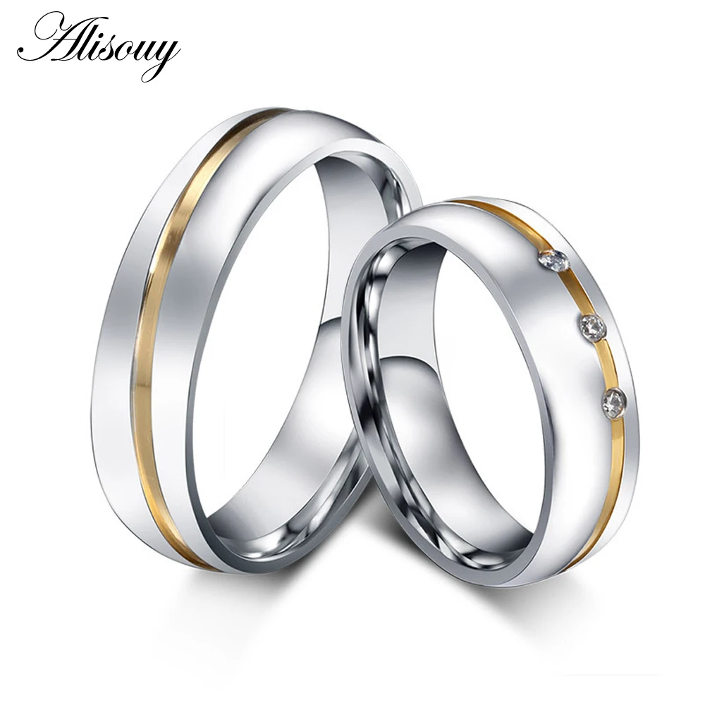 

wholesale New couple wedding ring lovers rings for women men stainless steel with little CZ stone never rust or fade