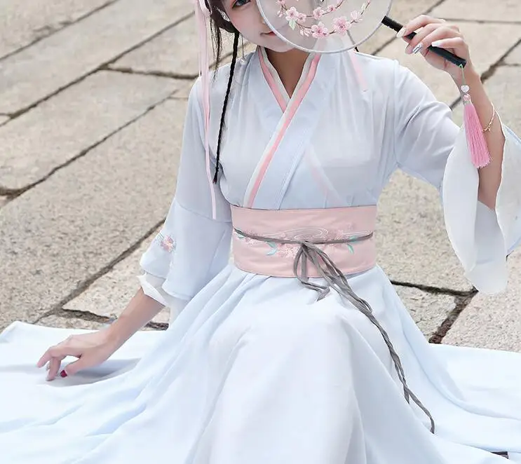 Summer National Daily Women Dress Improved Han Chinese Clothing Vintage Cross Collar Double Dress Expansion Han Element Dress7