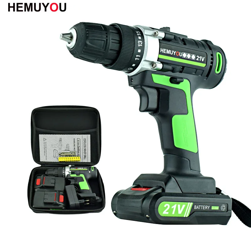 21V Power Tools Rechargeable Lithium Battery 2 Mini Cordless Electric Drill Multifunction Electric Screwdriver 2 Speed