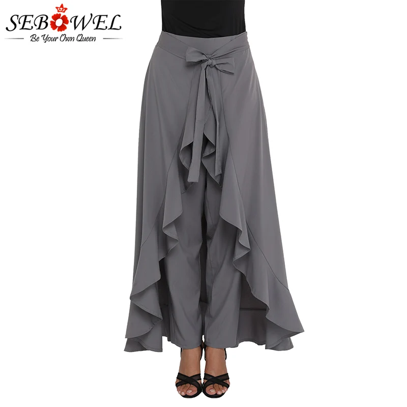 Grey-Chiffon-Tie-Waist-Ruffle-Palazzo-Pants-LC77034-11-4 