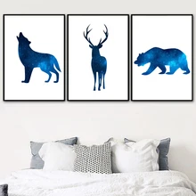 Abstract Universe Wolf Deer Bear Wall Art Canvas Painting Nordic Posters And Print Animal Wall Pictures For Living Room Decor
