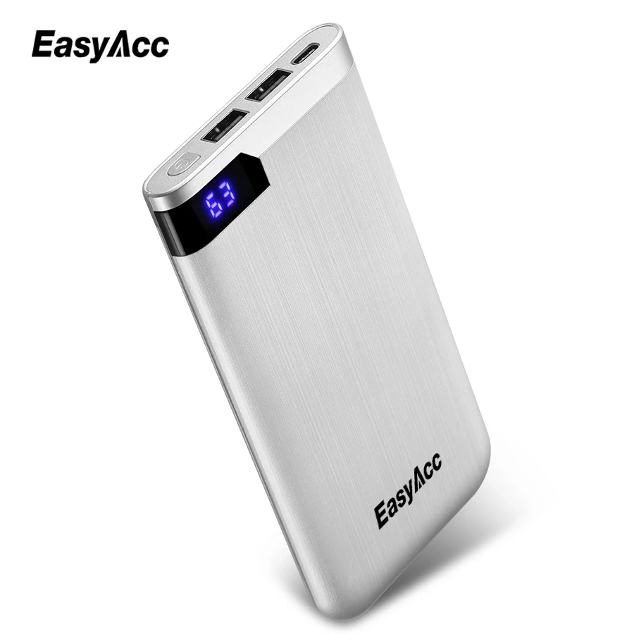 Easyacc 5V/2.1A 10000mah внешний аккумулятор ультра тонкий полимерный ЖК дисплей двойной