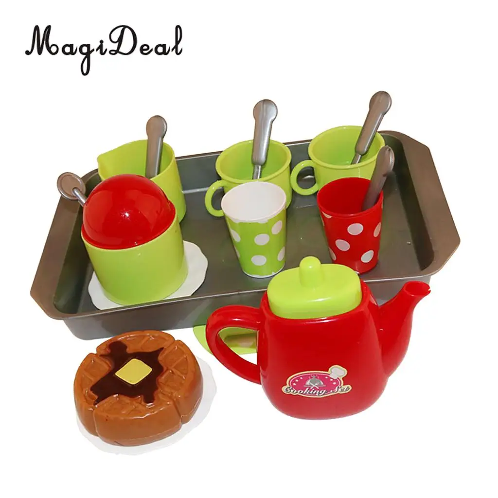 Tea Set Party Pretend Play Kitchen Playset Cups Plate Spoons Kitchen Accessories Gift for Kids Toddler 18pcs/set